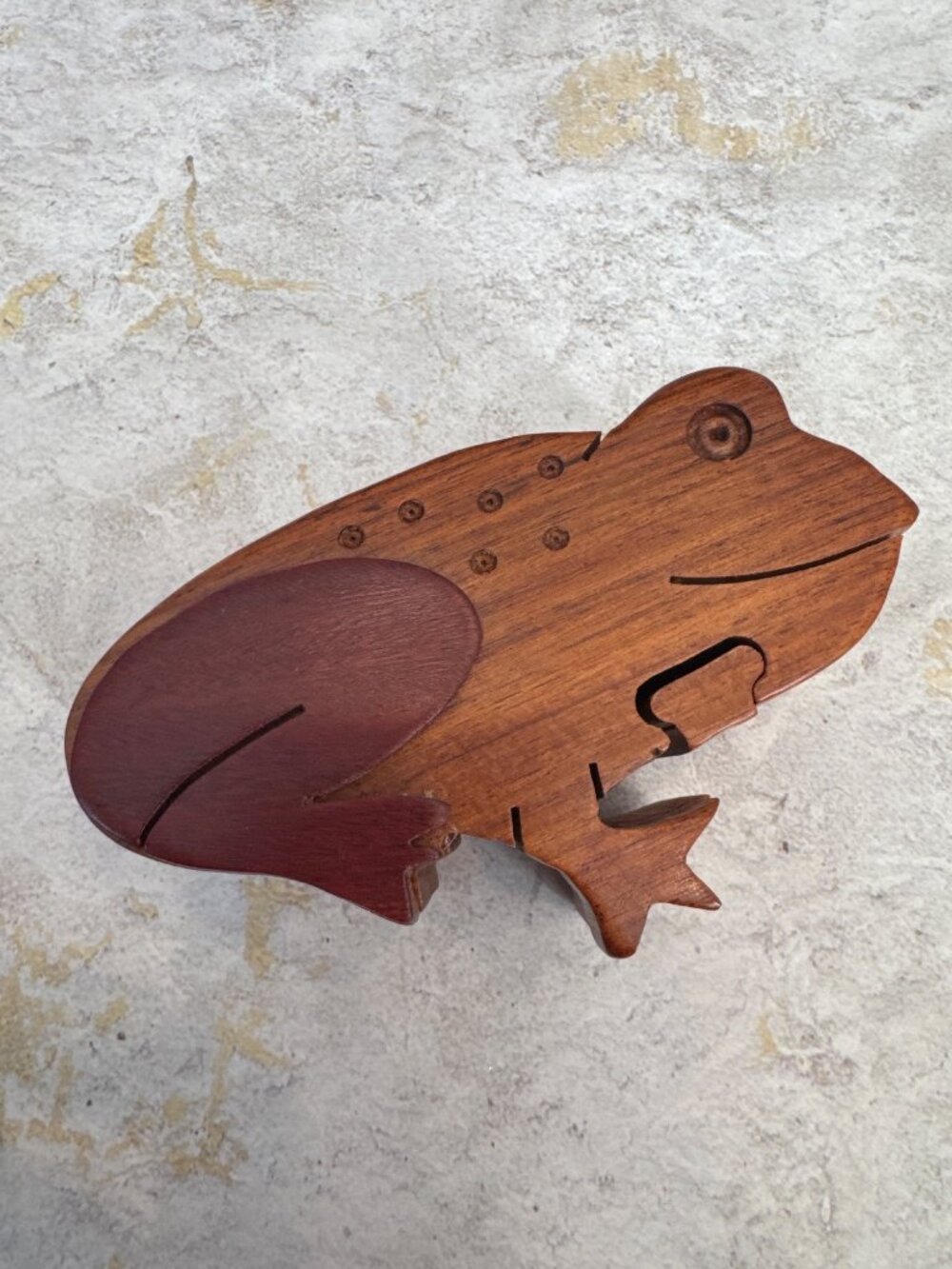 Artisan Handmade Wooden Frog Puzzle Box Secret Storage